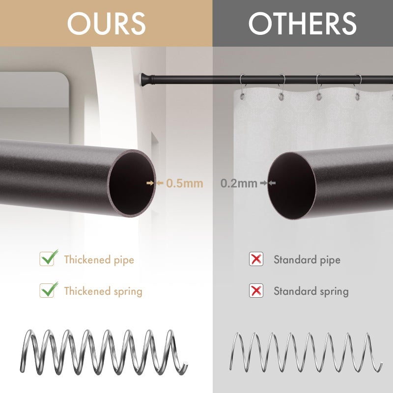 Amazer Spring Tension Shower Curtain Rod, 26-42 Inches Rust-Resistance Tension Curtain Rod Bathroom Rod, Adjustable Shower Curtain Rod No Drill, Bronze - Image 5